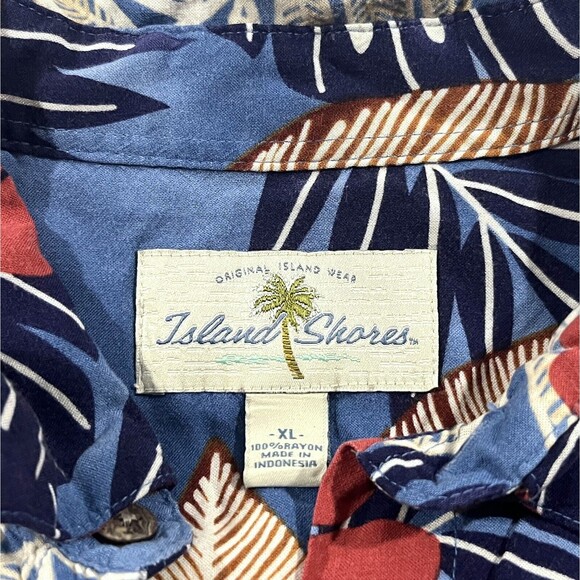 Island Shores Hawaiian Button Shirt Short Sleeve Blue Red Floral Men's Sz XL - Picture 6 of 8